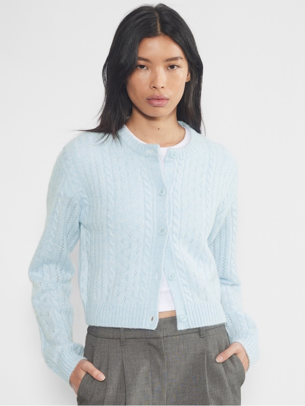 Aritzia Sunday Best Extra-fine merino wool button-up Cable Knit Cardigan small